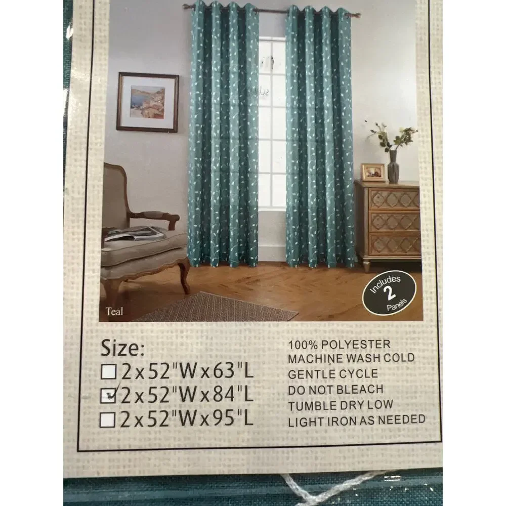 MIUCO Floral Embroidered Semi-Sheer Linen Grommet Curtains  52 x 84 Panel Set